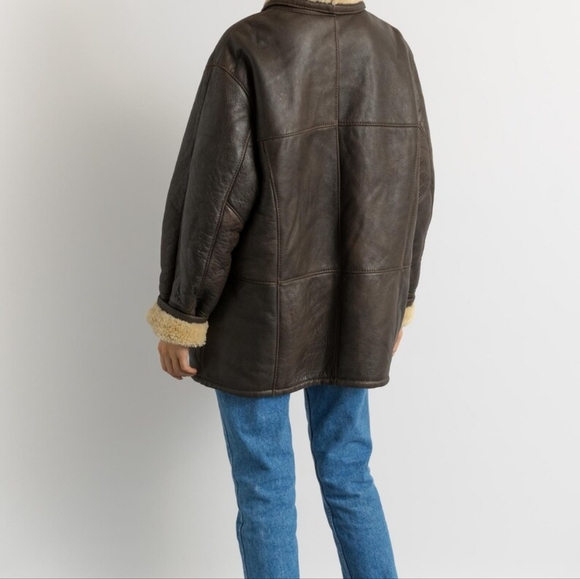 80s Western Sheepskin Coat, Size L Brown Shearling Coat Vintage Leather Jacket - Picture 6 of 16